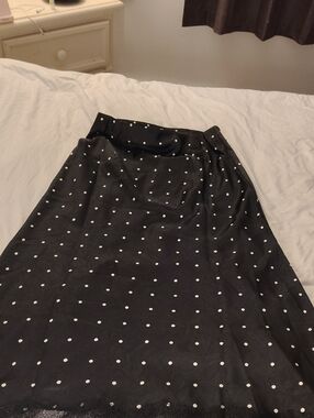 LOFT Black Midi Skirt with White Polka Dots
